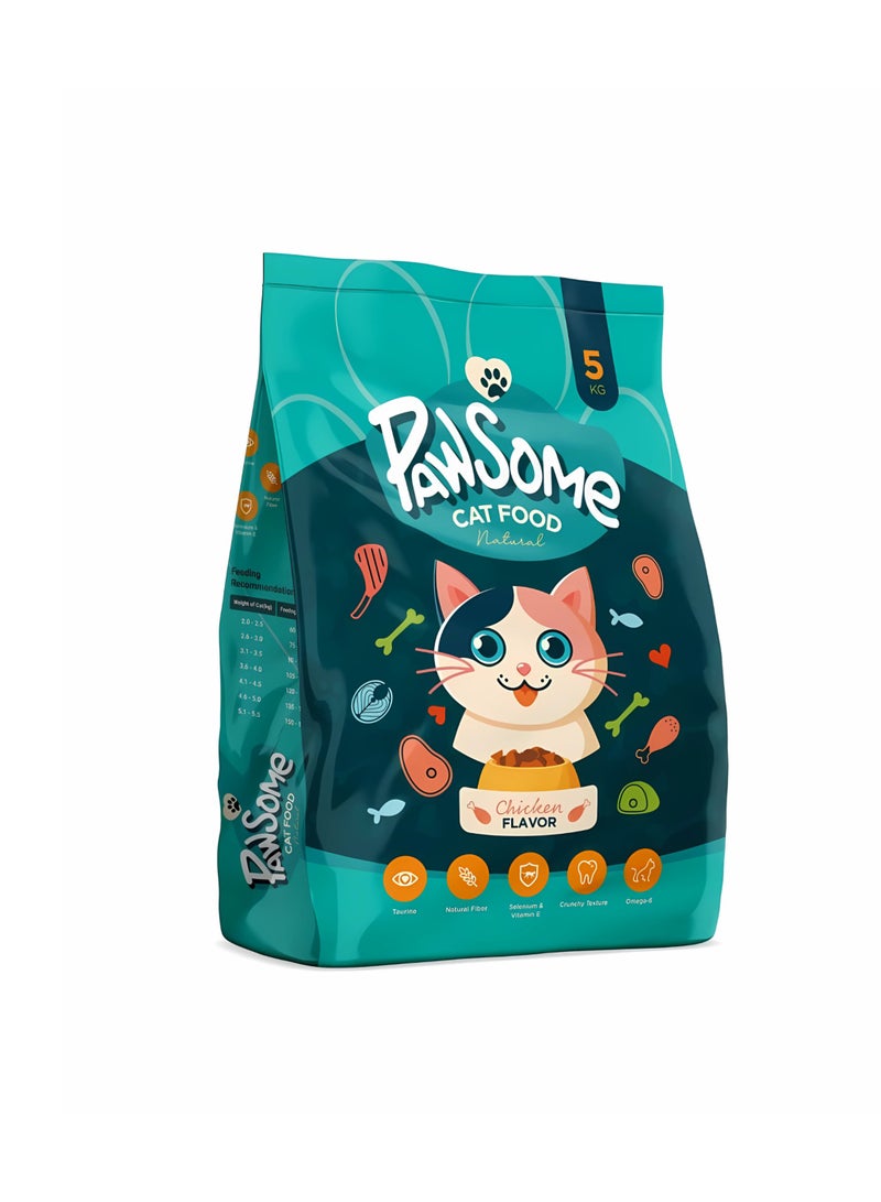 PAWSOME Dry Cat Food - 5 kg Chicken Flavor, Natural Fiber, Taurine and Crunchy Texture - Image 1