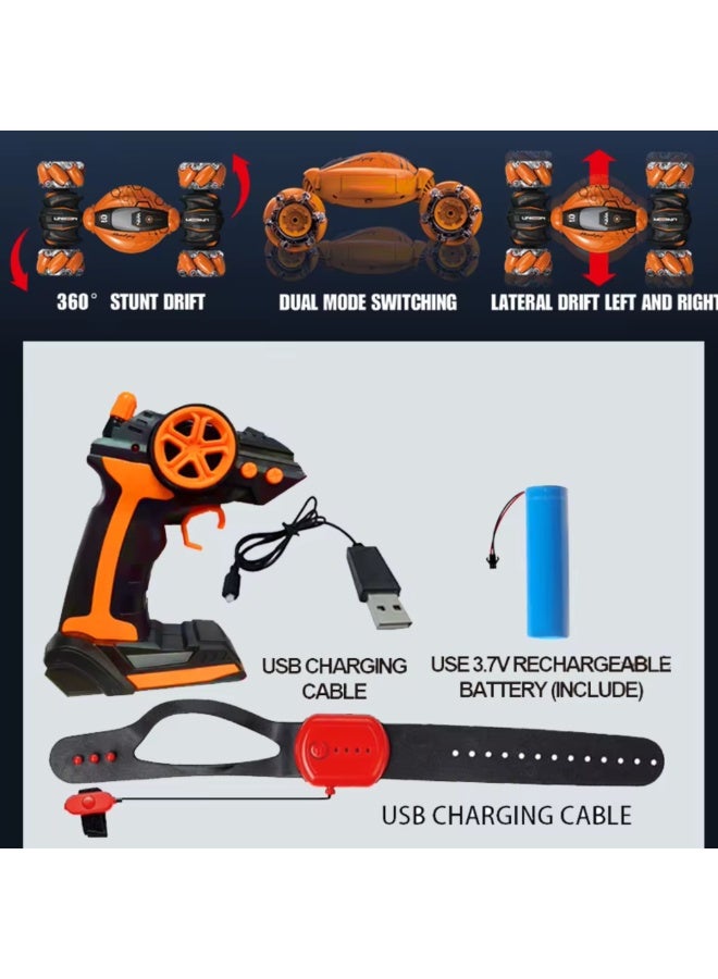 Gesture Sensing RC Stunt Car, 2.4G Double-Sided Rotating, 360° Spin, Off-Road Drift, Rechargeable, Remote & Hand Control, LED Lights— - Image 2