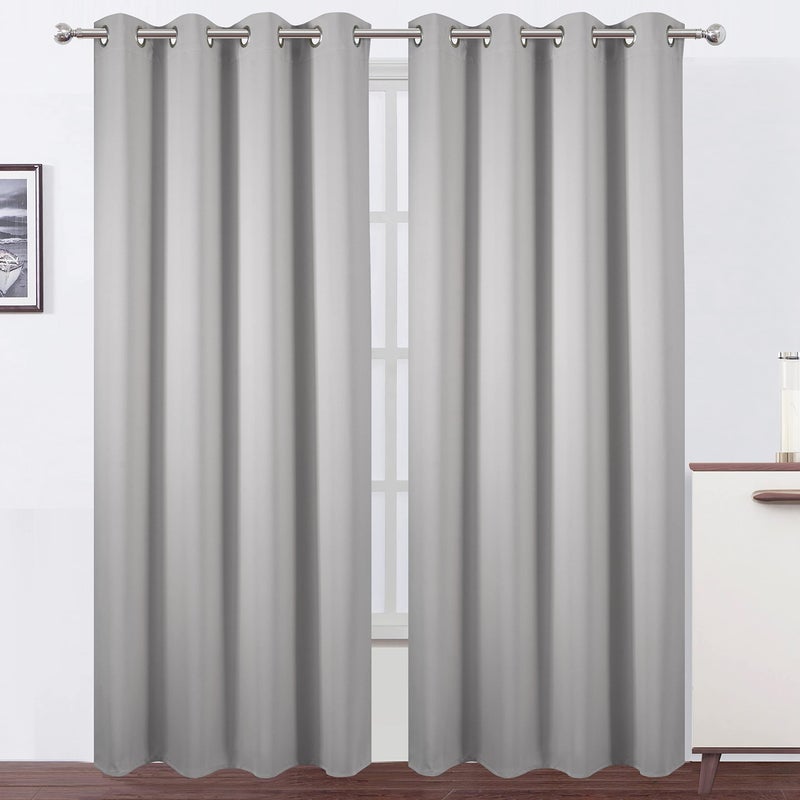LEMOMO Blackout Curtains 52 x 95 inch/Light Grey Curtains Set of 2 Panels/Thermal Insulated Room Darkening Bedroom Curtains - Image 1