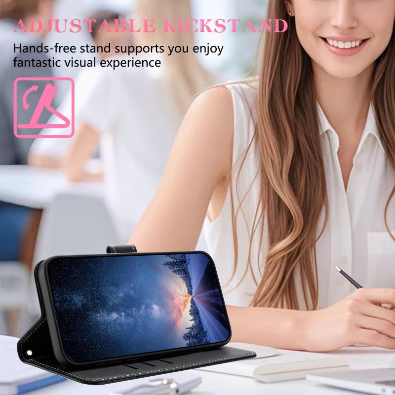 جراب هاتف جلدي معدني مع حزام يد لهاتف Realme 14 Pro 5G India (أسود) - Image 5