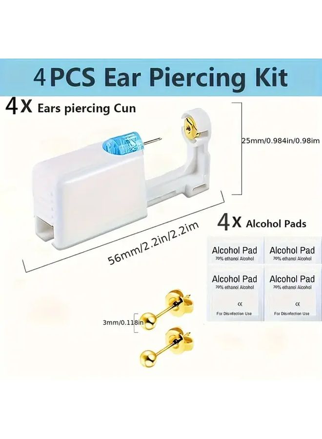 2pcs Ear Piercing Gun Kit With Disposable Earrings Alcohol Pads And 3mm Golden Studs - Image 4