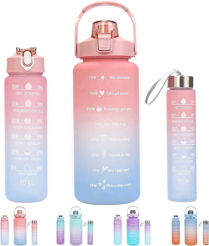 TECH LOGO ELECTRONICS TECH LOGO ELECTRONICS Set of 3 Motivational Water Bottle Sipper Bottle for Adults with 2000ml Capacity Airtight SpillProof Pink Blue 100 Recyclable Plasticmulti  - Image 1