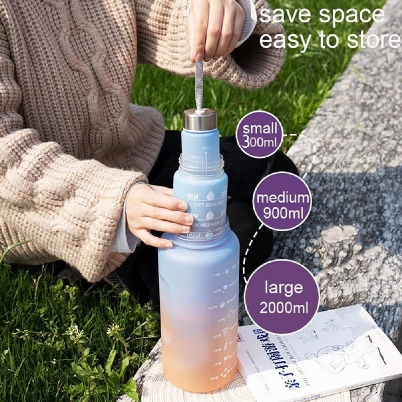TECH LOGO ELECTRONICS TECH LOGO ELECTRONICS Set of 3 Motivational Water Bottle Sipper Bottle for Adults with 2000ml Capacity Airtight SpillProof Pink Blue 100 Recyclable Plasticmulti  - Image 2