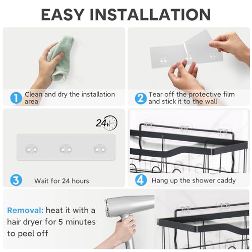 FEPTUASE 14 Pack Shower Caddy Adhesive Replacement, Transparent Strong Adhesive Hooks, No Drilling, Waterproof Wall Hooks for Shower Caddy, Bathroom Storage Shelves and Kitchen Racks - Image 5