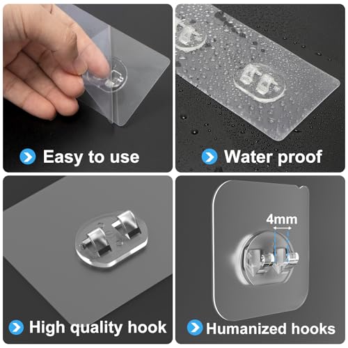 FEPTUASE 14 Pack Shower Caddy Adhesive Replacement, Transparent Strong Adhesive Hooks, No Drilling, Waterproof Wall Hooks for Shower Caddy, Bathroom Storage Shelves and Kitchen Racks - Image 4