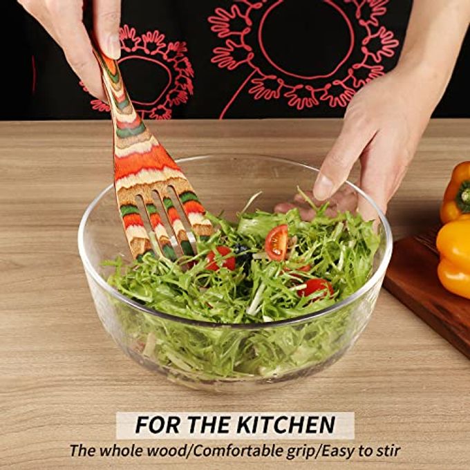 wosponfan Wooden Spoons for Cooking, WOSPONFAN Kitchen Utensils Set, Pakkawood Kitchen Cooking Utensils Set, Apartment Essentials Wood Serving Spatula spoon, Salad Tongs, Home & kitchen Gift for Women - Image 3