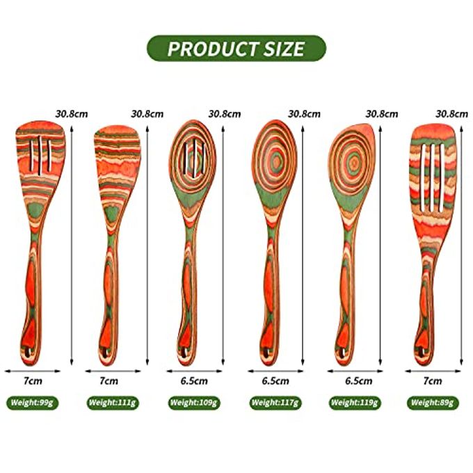 wosponfan Wooden Spoons for Cooking, WOSPONFAN Kitchen Utensils Set, Pakkawood Kitchen Cooking Utensils Set, Apartment Essentials Wood Serving Spatula spoon, Salad Tongs, Home & kitchen Gift for Women - Image 2