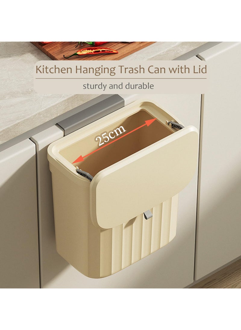 KHAJUL - Wall Mounted Plastic Trash Can, Hanging Garbage Bin for Kitchen Cabinet or Bathroom, Flip Lid Compost Container for Small Spaces (Yellow) - Image 1