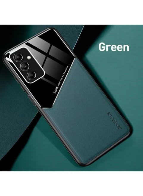 Case Compatible With Samsung Galaxy A24 Cover Luxury Leather And Glass With Car Magnetic Holder Phone Cover Soft Frame Silicone (Green)