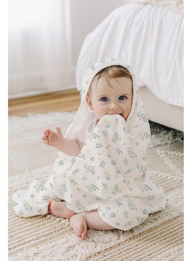 Konssy 2-Pack Muslin Hooded Baby Towels, 100% Cotton, Ultra-Soft & Absorbent Baby Bath Towels with Hood for Newborn & Infant (Green, Leafy,30" x 30") - Image 2