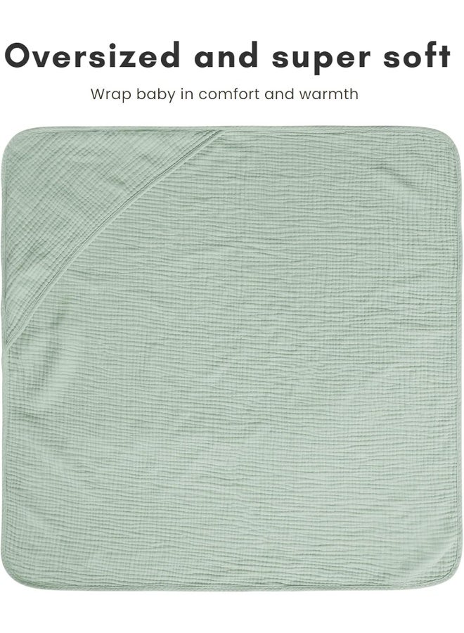 Konssy 2-Pack Muslin Hooded Baby Towels, 100% Cotton, Ultra-Soft & Absorbent Baby Bath Towels with Hood for Newborn & Infant (Green, Leafy,30" x 30") - Image 4