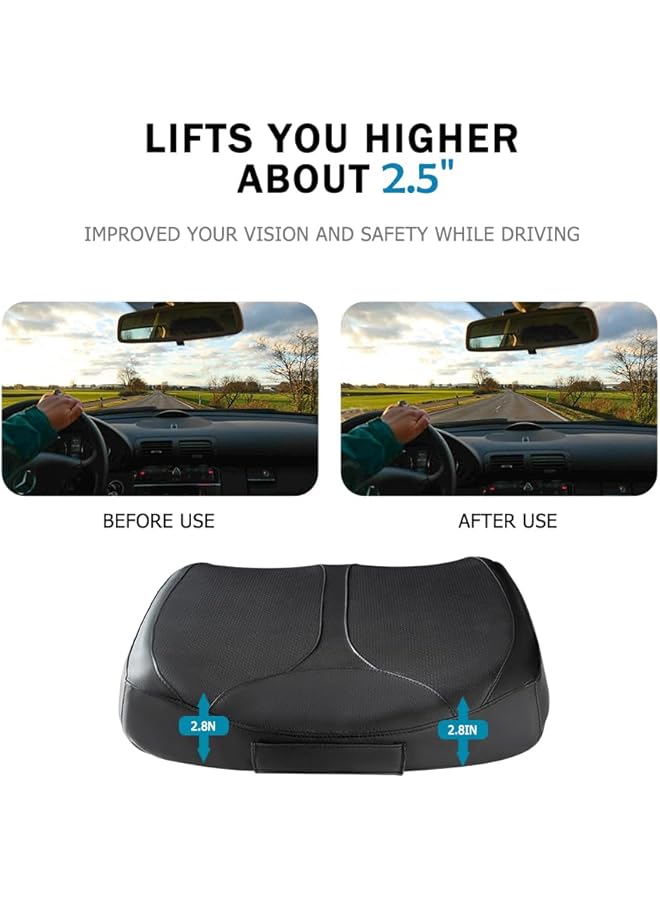 QYILAY Leather Car Memory Foam Heightening Seat Cushion For Short People Driving,Hip(Coccyx/Tailbone) And Lower Back Pain Relief Butt Pillows,For Truck,Suv,Office Chair,Wheelchair,Etc. (Black  - Image 2