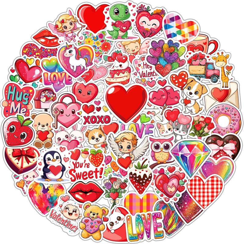 JCFIRE 100Pcs Valentines Stickers for Kids, Bulk Heart Stickers for Valentines Day Gifts for Kids Classroom School Exchange, Vinyl Decals, Crafts, Party Favors, Goodie Bags Decorations - Image 1