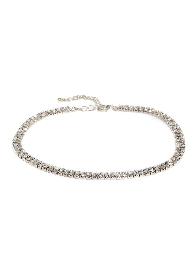 OOMPHelicious Jewellery Silver Tone Delicate Stone Fashion Choker Necklace for Women & Girls - Image 1