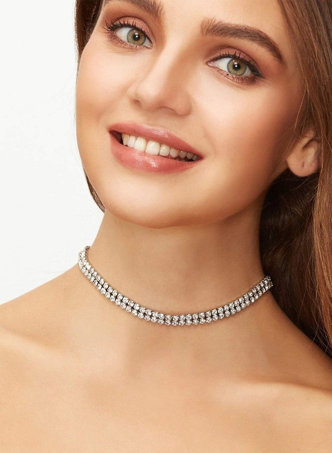 OOMPHelicious Jewellery Silver Tone Delicate Stone Fashion Choker Necklace for Women & Girls - Image 3