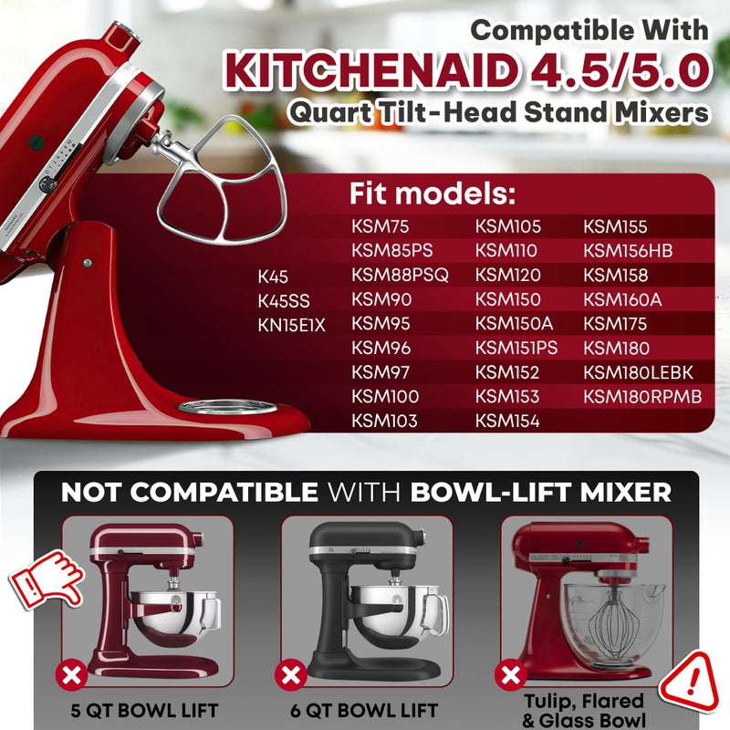 KAROXY Stainless Steel Flat Beater for KitchenAid 4.5 & 5.0 Qt Tilt-Head Mixer, Paddle Attachment for K45SS, Dishwasher Kitchen Aid Paddle Replacement Attachment - Image 3