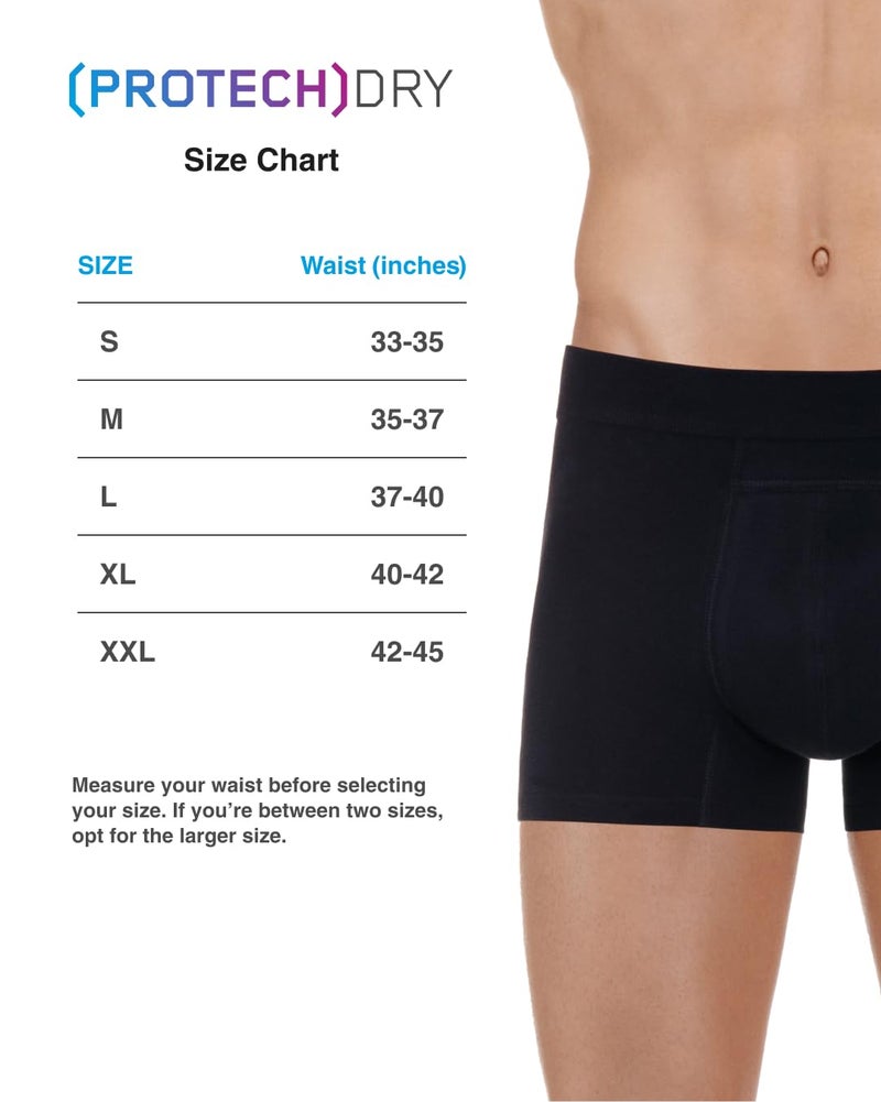PROTECHDRY PRO-TECH-Dry Washable & Reusable Urinary Incontinence Cotton Boxer Brief Underwear for Men, Black Medium - Image 3