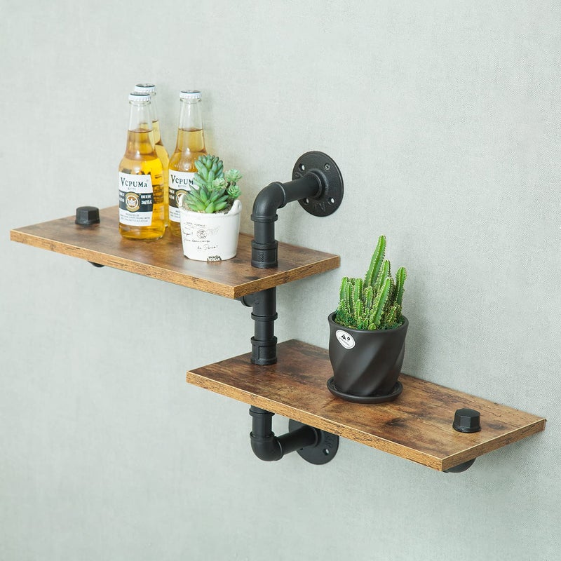 MAIKAILUN 2 Tier Industrial Shelves, Industrial Pipe Shelving, Pipe Corner Shelves with Wood Planks, Floating Shelves Wall Mounted, Retro Rustic Industrial Shelf for Bar Kitchen Living Room - Image 1