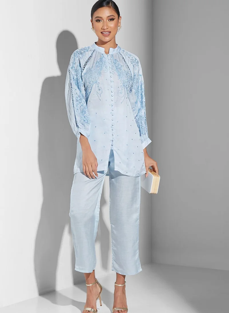Threadz by Ajooni Embroidered Button Detail and Pants Set