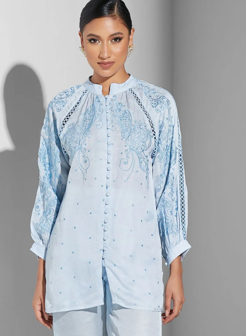 Threadz by Ajooni Embroidered Button Detail and Pants Set