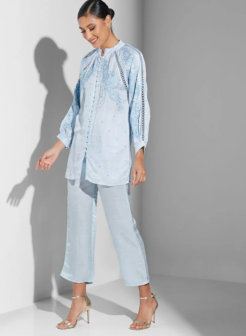 Threadz by Ajooni Embroidered Button Detail and Pants Set