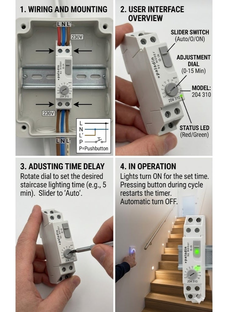 Muller Staircase Lighting Timer 230V Din Rail Mount  284210 - Image 2