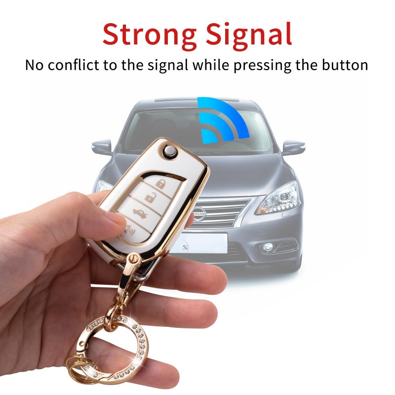 Gematay for Toyota Key Fob Cover with Keychain, Key Shell Cover Holder Compatible Toyota RAV4 Fortuner Tundra Camry Highlander Corolla Smart Key Fob, White - Image 3