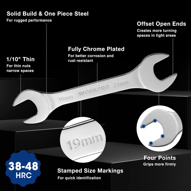 WORKPRO Metric Super-Thin Open End Wrench Roll-up Set, 7PCS, 5.5 to 23 mm, Ultra-Slim Thin Wrench Set with Organizer Pouch, for Thin Nuts, Narrow Spaces - Image 3