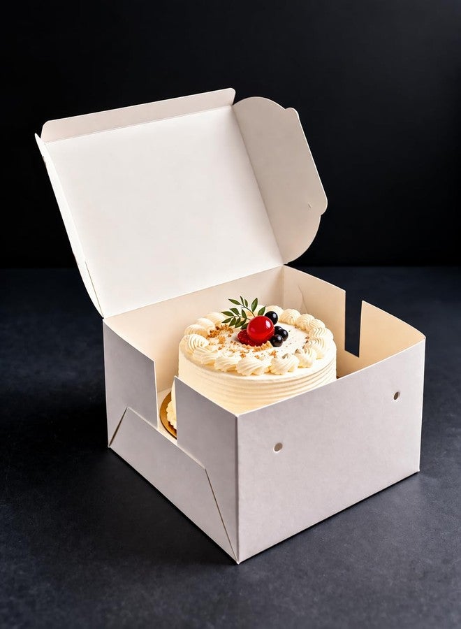 SELMEZ Half Kg Paperboard Cake Box (7 x 7 x 5 Inch) | Premium White Cake Packaging Box for Pastries and Desserts | Food Grade Sturdy Easy Foldable Boxes | Ideal for Bakery & Home Bakers | Pack of 25 - Image 1