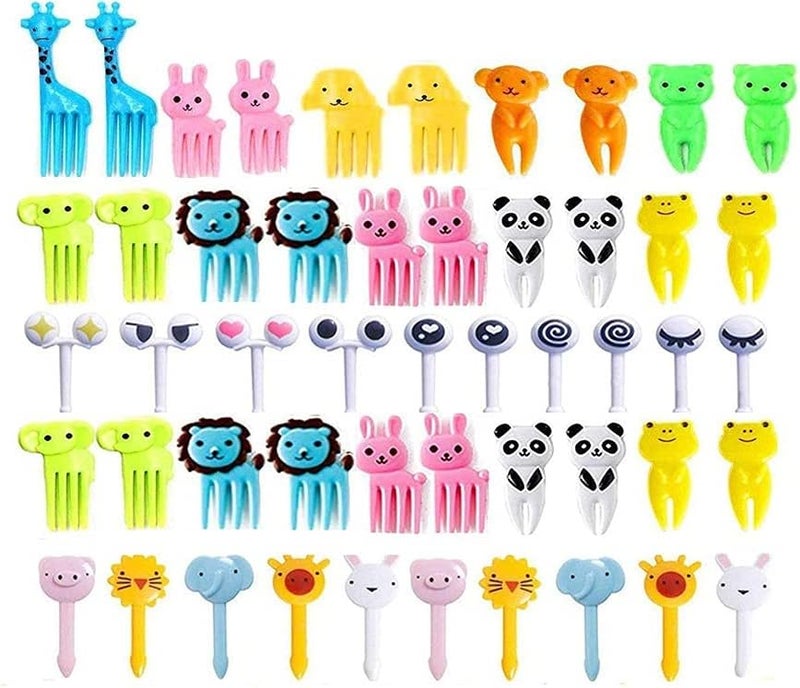 Yangcan0507 50 Pcs Food Fruit Fork Picks for Kids Cute Animals Bento Box Decor ForksCake Little Forks Dessert Forks Mini Cartoon Toothpick for Cake Dessert Pastry Party Supply - Image 1