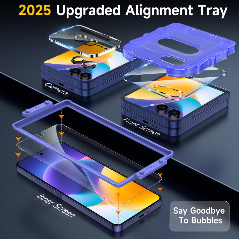 YWXTW EZ Alignment for Samsung Galaxy Z Flip 7 Screen Protector, [Strengthen Crease Test] 4Pcs Inner Soft EPU Film+2Pcs Front Display Tempered Glass+1 Set Camera lens Protector, Anti Scratch - Image 2