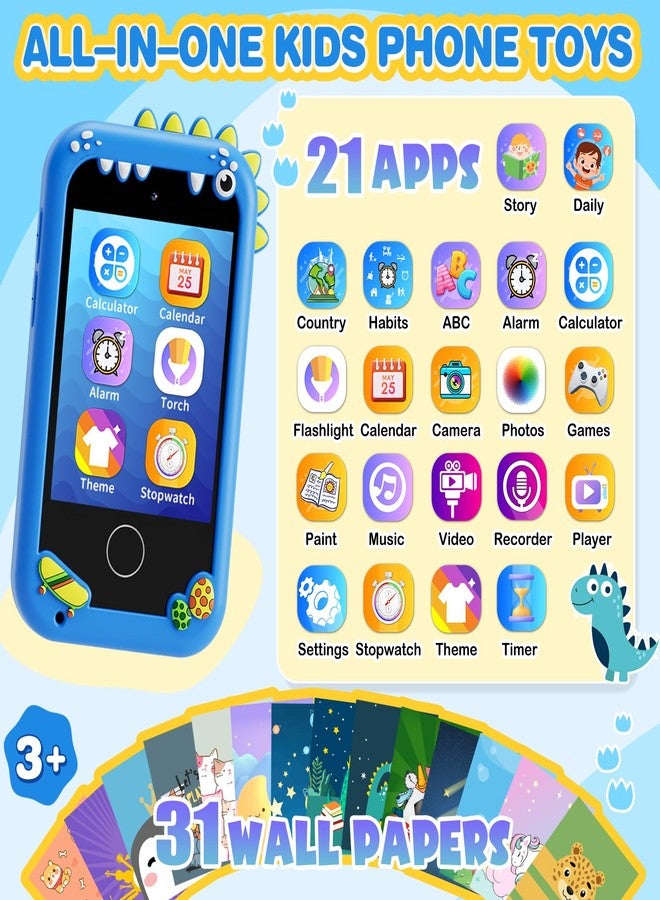 TKECWOB Kids Smart Phone Toys for Boys - Dinosaurs Gift Toys for Boys Ages 3-10 Christmas Birthday Gifts, Learning Toys with 2.8" Touchscreen, Music,Video Player, Game, 8G SD Card - Image 2