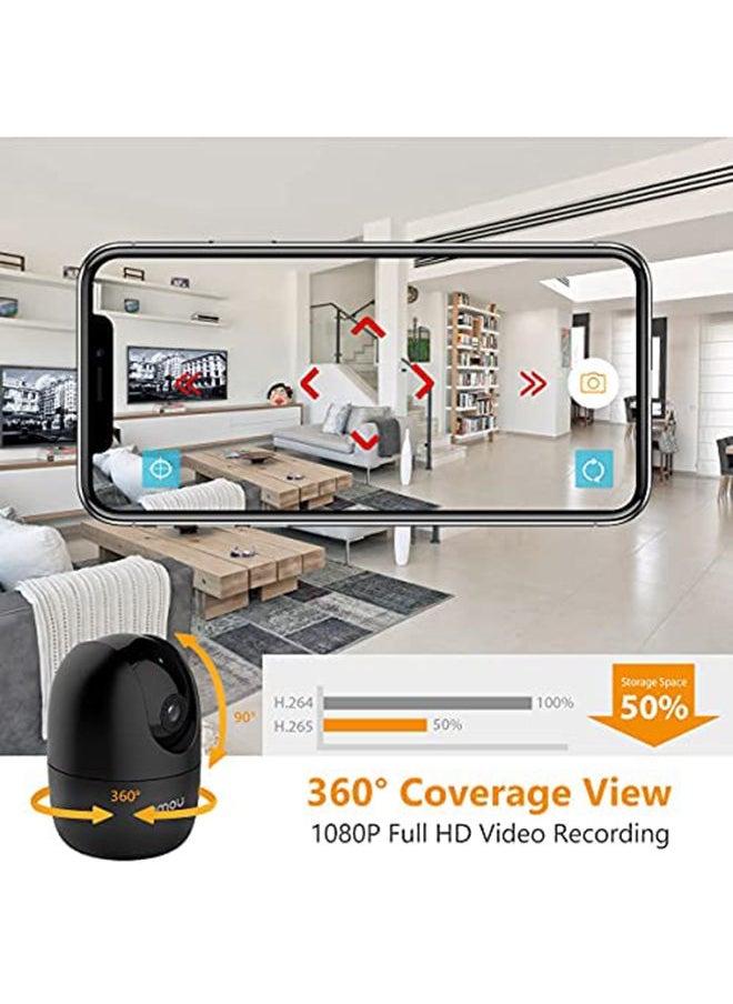 ايمو - كاميرا أمان 1080 بكسل فل اتش دي 360 درجة (أسود)، دعم بطاقة SD بسعة تصل إلى 256 جيجابايت، وضع الخصوصية، مساعد جوجل اليكسا، كشف الإنسان بالذكاء الاصطناعي، رؤية ليلية صوتية ثنائية الاتجاه Ranger2 أسود - Image 1