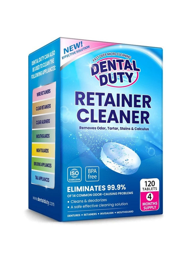 Dental Duty Retainer Cleaner And Denture Cleaning Tablets - Mouthguard Cleaner And Denture Cleaner Tablets Remove Plaque, Odors And Stains From Aligners, Night Guard And Removable Dental Appliances - 120 Tablet - Image 1