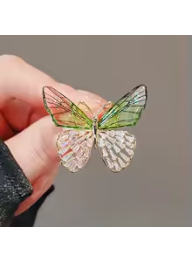 Golden Green Zirconic Butterfly Brooch