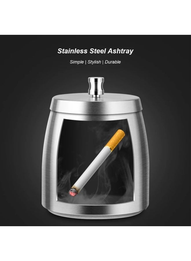 Arabest Stainless steel ashtray,windproof and anti odor ashtray, anti drop ashtray with lid，suitable for terraces, homes, offices, living rooms, silver - Image 3