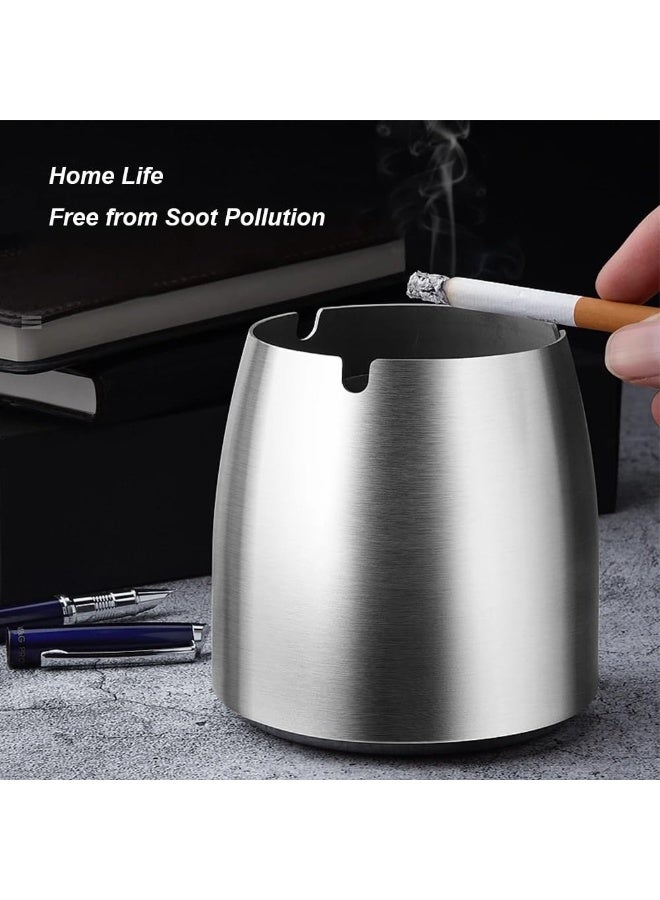Arabest Stainless steel ashtray,windproof and anti odor ashtray, anti drop ashtray with lid，suitable for terraces, homes, offices, living rooms, silver - Image 4