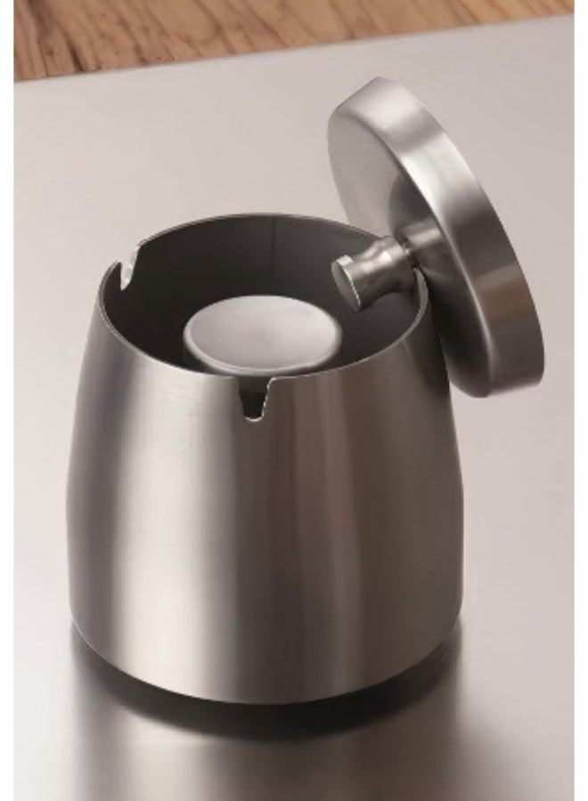 Arabest Stainless steel ashtray,windproof and anti odor ashtray, anti drop ashtray with lid，suitable for terraces, homes, offices, living rooms, silver - Image 1