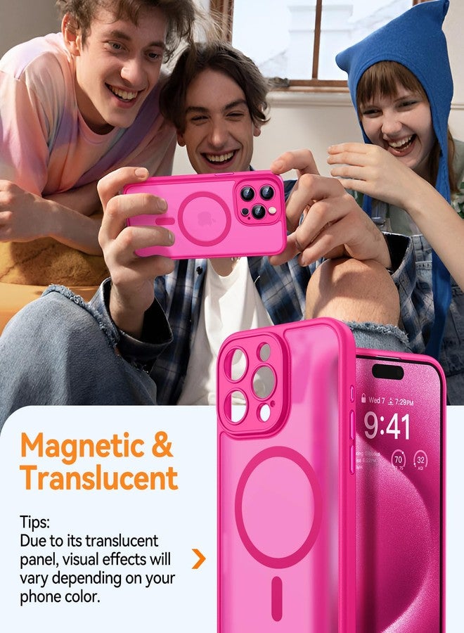 CANSHN Magnetic Case for iPhone 15 Pro, Upgraded [Full Camera Protection] [Compatible with Magsafe] [Translucent Matte] Shockproof Protective Phone Case for iPhone 15 Pro 6.1" - Hot Pink - Image 3