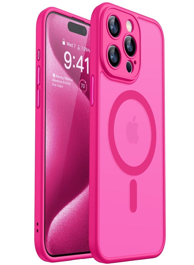 CANSHN Magnetic Case for iPhone 15 Pro, Upgraded [Full Camera Protection] [Compatible with Magsafe] [Translucent Matte] Shockproof Protective Phone Case for iPhone 15 Pro 6.1" - Hot Pink - Image 1