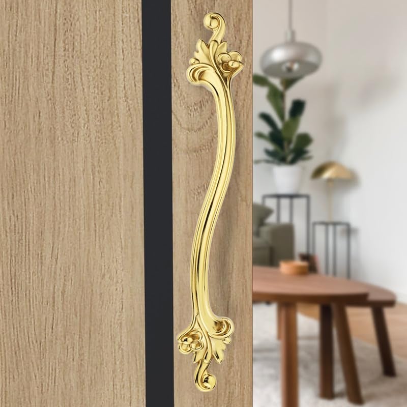 GLOXY Premium Gold 14” Flower Design Push & Pull Aluminium Main Door Handle with 8” Hole-to-Hole Spacing for Glass & Wooden Door Handle for Home, Offices, Banquet Hall & Restaurant - Pack of 1 - Image 1