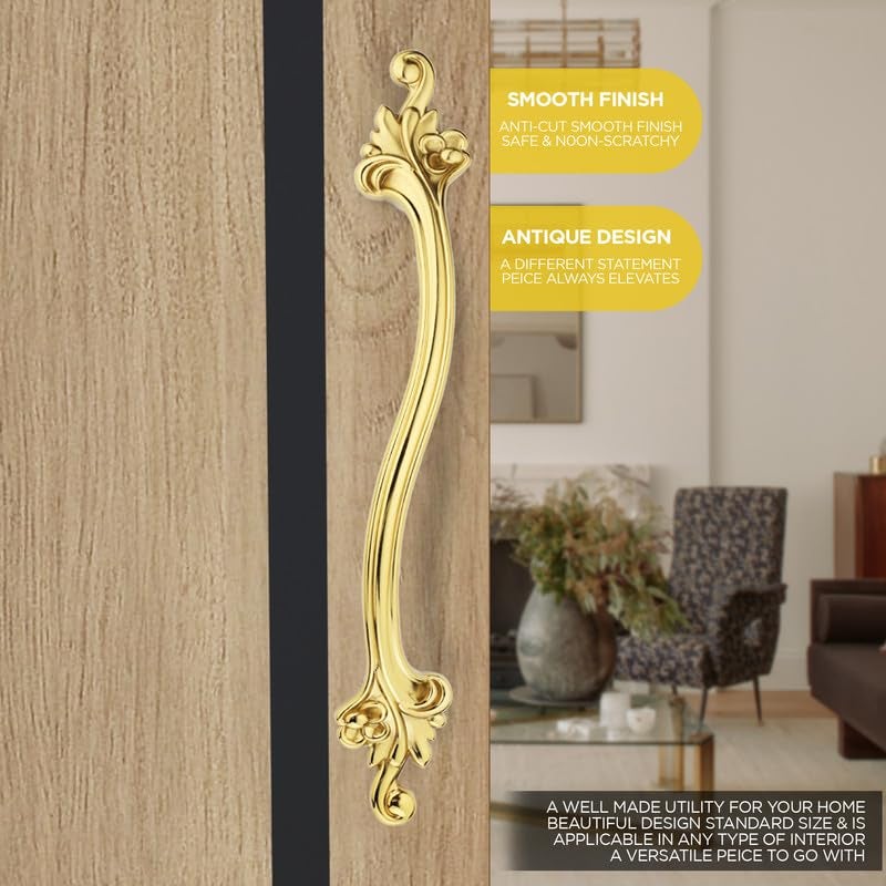 GLOXY Premium Gold 14” Flower Design Push & Pull Aluminium Main Door Handle with 8” Hole-to-Hole Spacing for Glass & Wooden Door Handle for Home, Offices, Banquet Hall & Restaurant - Pack of 1 - Image 4