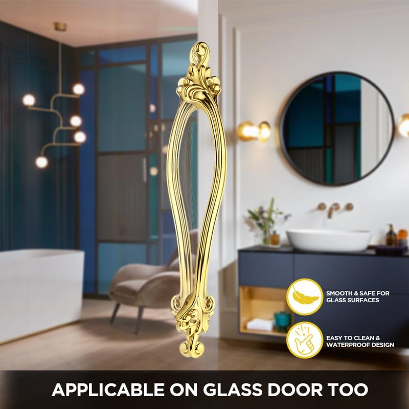 GLOXY Premium Gold 14” Flower Design Push & Pull Aluminium Main Door Handle with 8” Hole-to-Hole Spacing for Glass & Wooden Door Handle for Home, Offices, Banquet Hall & Restaurant - Pack of 1 - Image 5