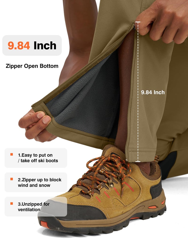 TBMPOY Mens Snow Ski Pants Waterproof Fleece Lined Winter Insulated Softshell Outdoor Snowboard Skiing Hiking Zipper Bottom Leg Khaki 32 - Image 5