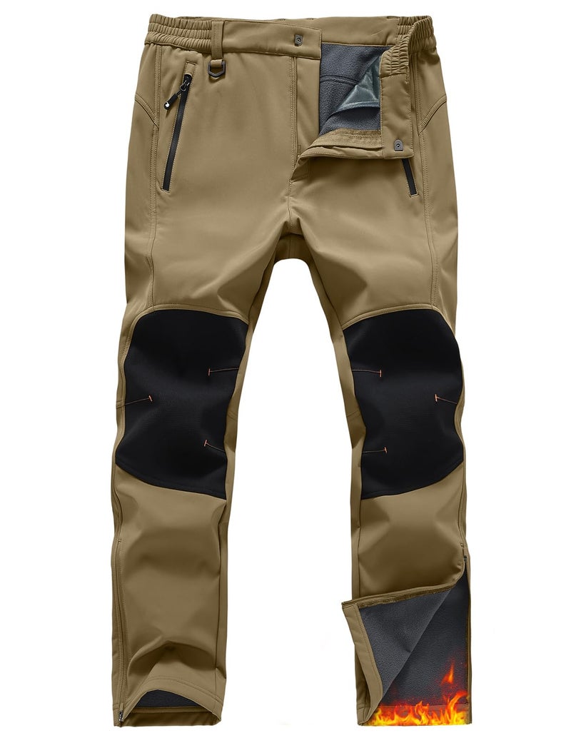 TBMPOY Mens Snow Ski Pants Waterproof Fleece Lined Winter Insulated Softshell Outdoor Snowboard Skiing Hiking Zipper Bottom Leg Khaki 32 - Image 1