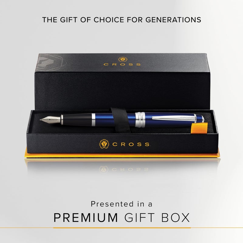 Cross Bailey Refillable Fountain Pen, Medium Nib, Includes Premium Gift Box - Blue Lacquer - Image 4