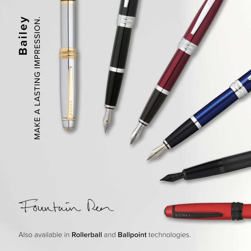 Cross Bailey Refillable Fountain Pen, Medium Nib, Includes Premium Gift Box - Blue Lacquer - Image 5