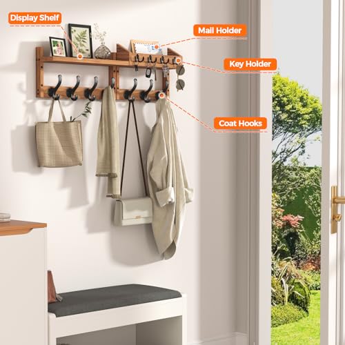 Evermagin 29" Coat Rack Wall Mount with Shelf, 4 in 1 Wall Mounted Coat and Key Hanger with 11 Hooks, Entryway Key Holder with Mail Holder for Living Room, Bedroom - Image 4