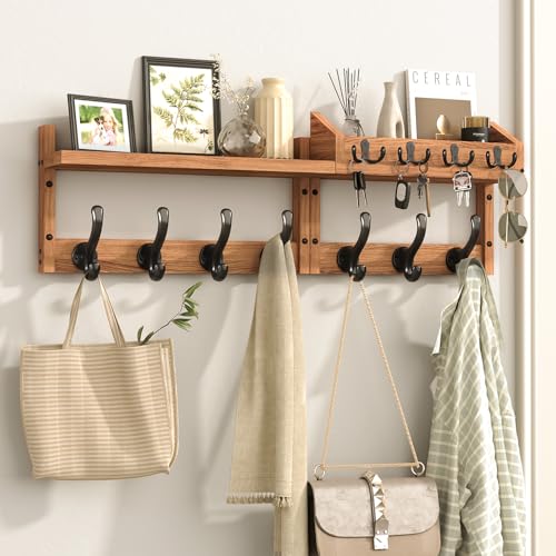 Evermagin 29" Coat Rack Wall Mount with Shelf, 4 in 1 Wall Mounted Coat and Key Hanger with 11 Hooks, Entryway Key Holder with Mail Holder for Living Room, Bedroom - Image 1