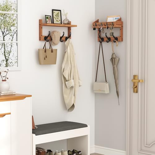 Evermagin 29" Coat Rack Wall Mount with Shelf, 4 in 1 Wall Mounted Coat and Key Hanger with 11 Hooks, Entryway Key Holder with Mail Holder for Living Room, Bedroom - Image 3